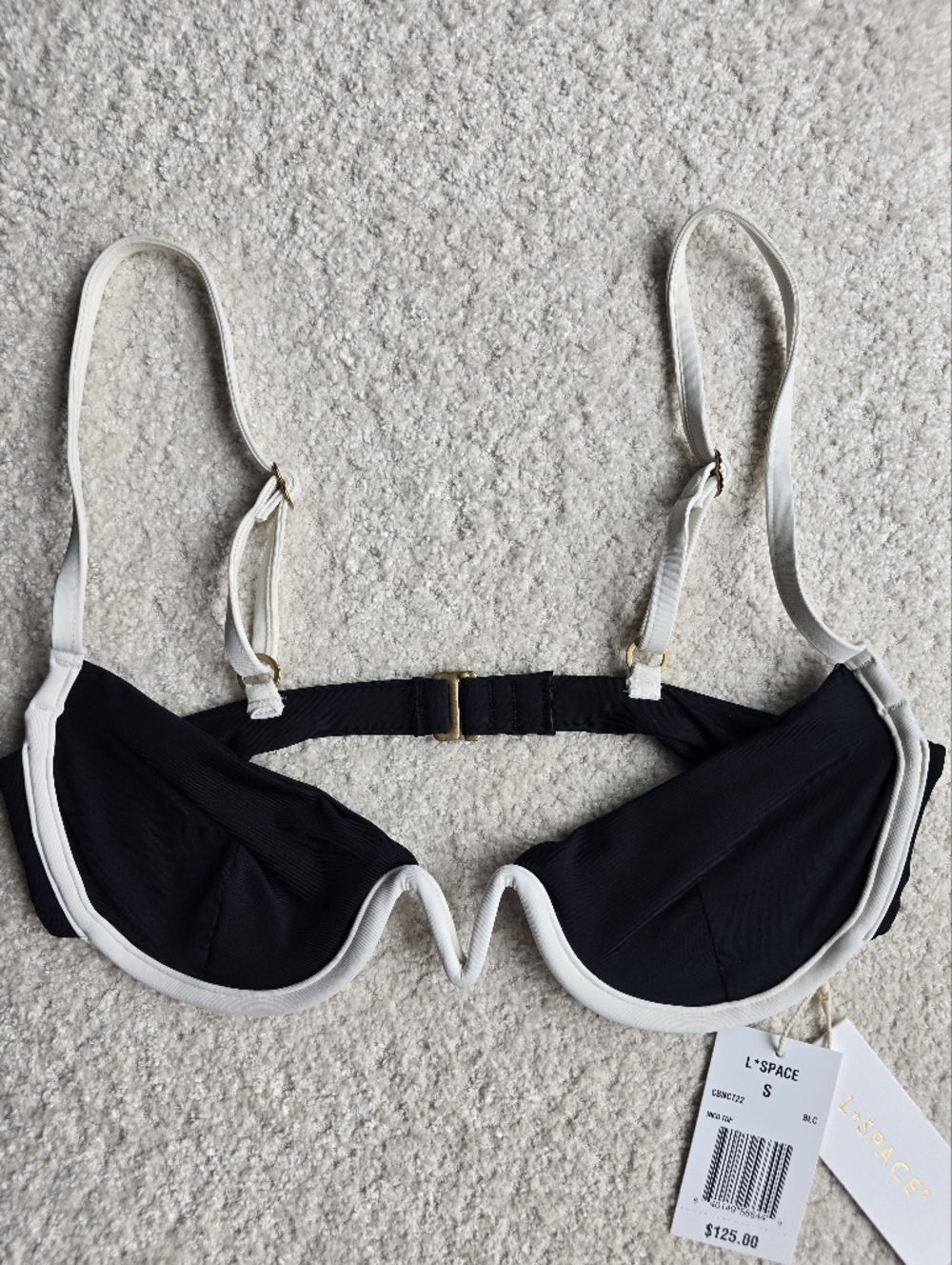 NWT  L*space Black and Cream Nico Underwire Bikini Top Sz S Structured Demi Cup - Picture 5 of 6